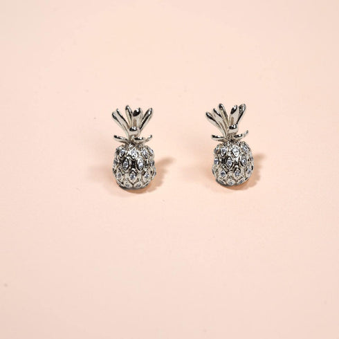 Pina colada | Or Blanc Vermeil | Boucles d'oreilles ananas diamant CZ